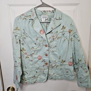 Coldwater Creek Jacket 3-Button Women's Sz 14P Floral Cotton Lightweight VinTaGe